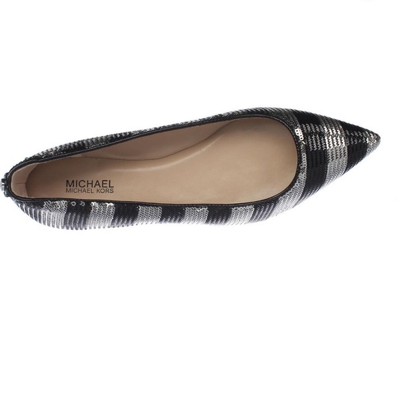 MICHAEL Michael Kors Shoes - UEC Women Michael Kors Arianna Pointed-Toe Flats - Black/Silver Stripe Size 7